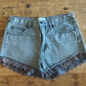 Free People Blue Jean Shorts with Lace Trim